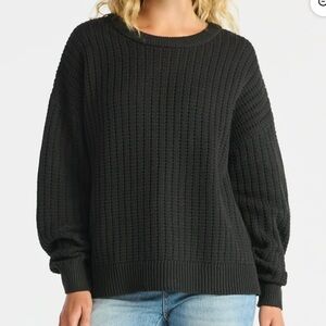 . Time and Tru Black Midweight Textured Stitch Pullover Sweater